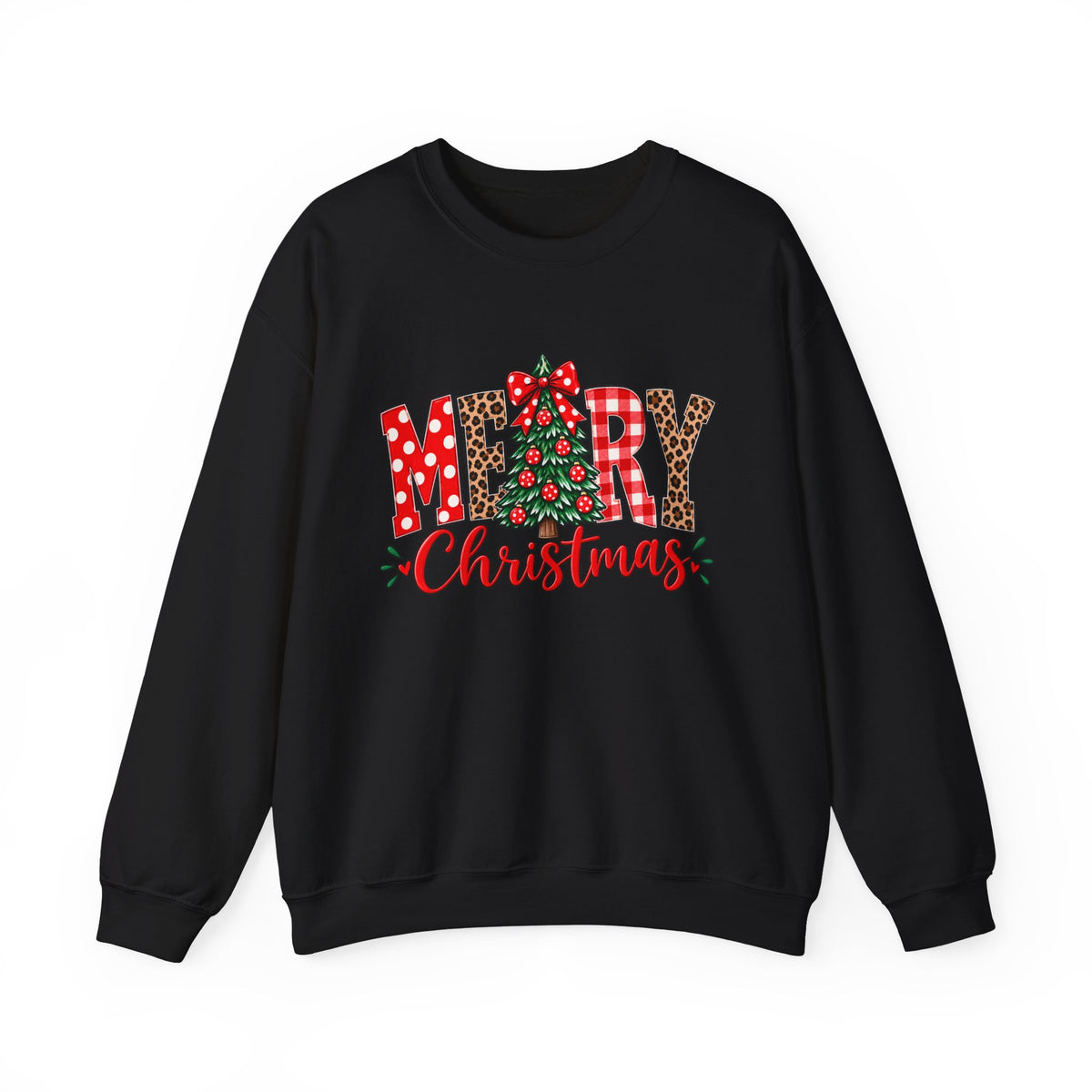 Christmas Crewneck Sweatshirt — "Merry Christmas" Plaid & Tree Design