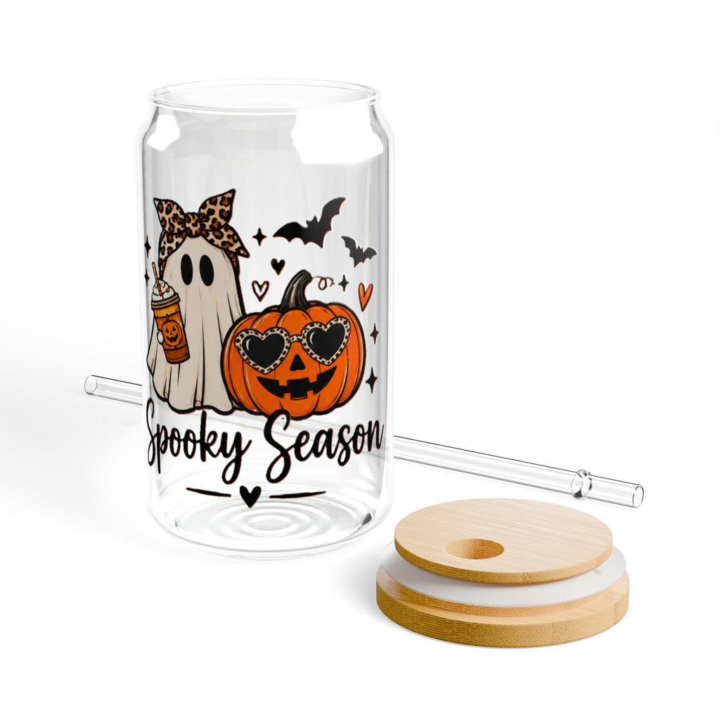 Halloween 'Spooky Season' 16oz Sipper Glass – Ghost & Jack-O'-Lantern Drink Tumbler