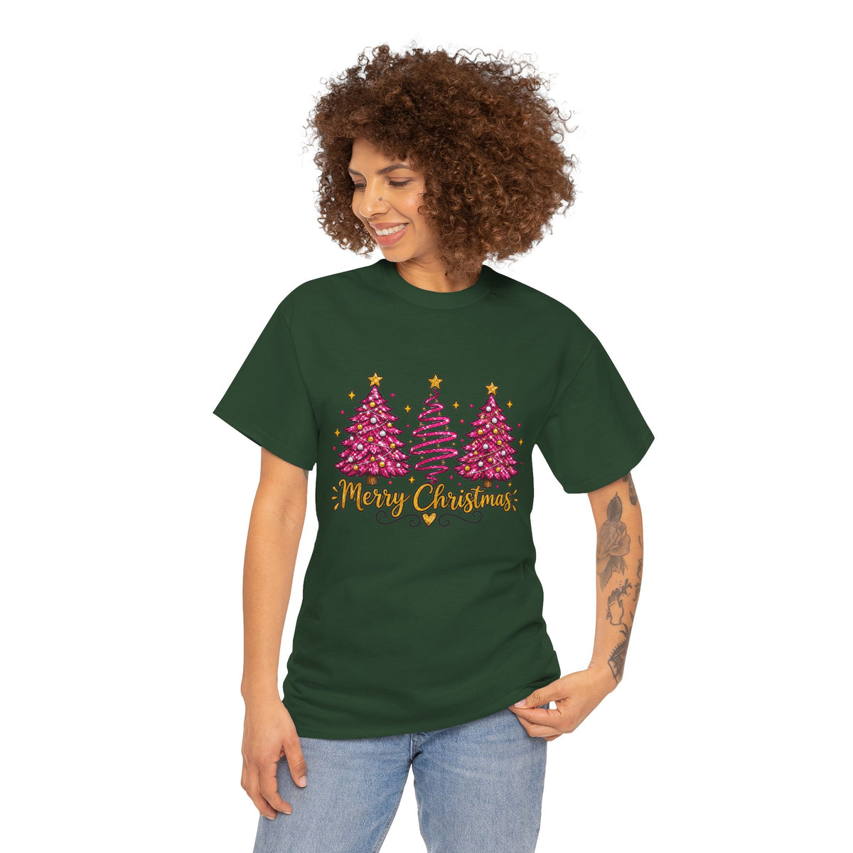 Christmas Tree Tee — Pink  "Merry Christmas" Holiday Shirt