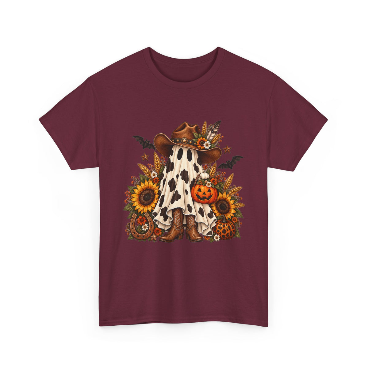 Cowgirl Ghost Halloween Tee — Fall Sunflower Pumpkin Costume Shirt