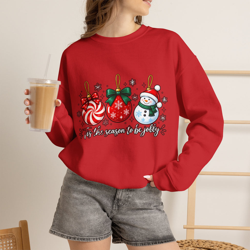 Christmas Ornaments Crew Sweatshirt — "Tis the Season to Be Jolly" Holiday Sweater