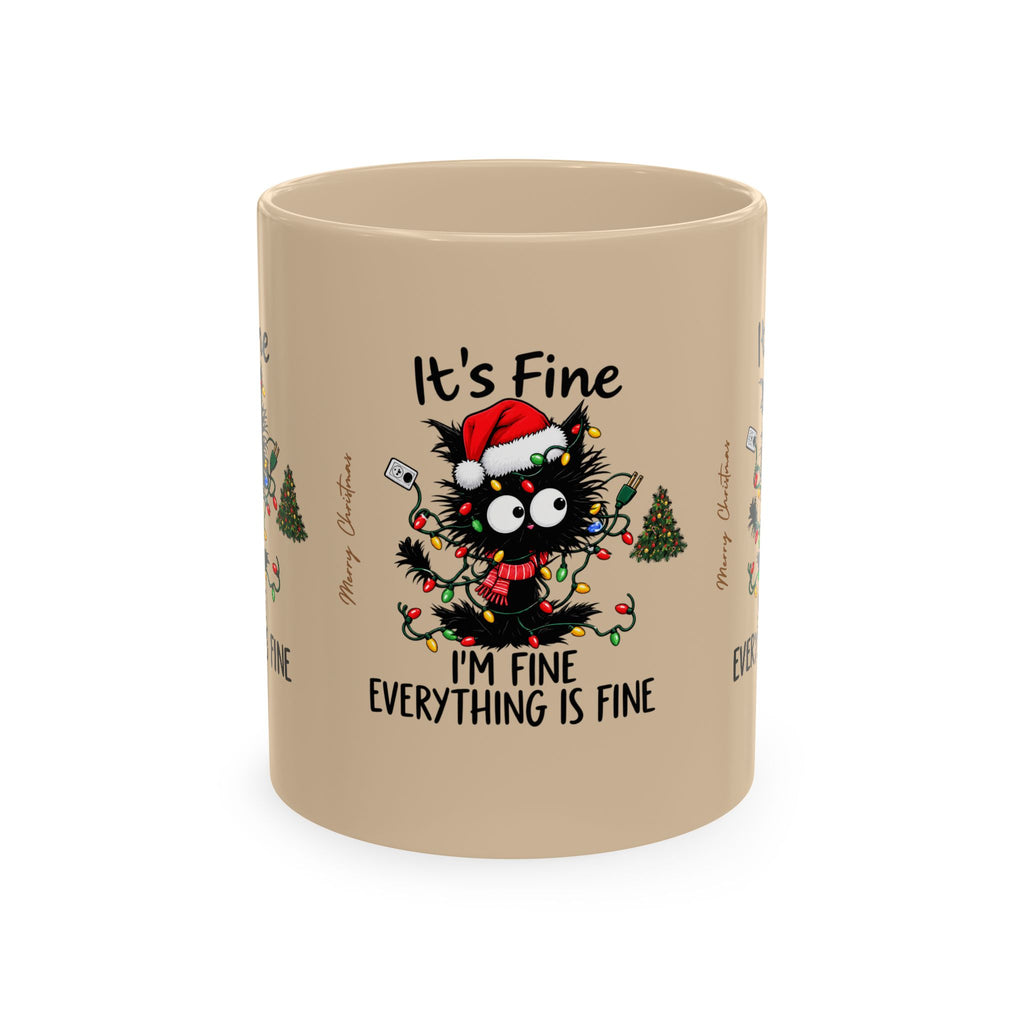 Xmas Cat in lights - Coffee Cup