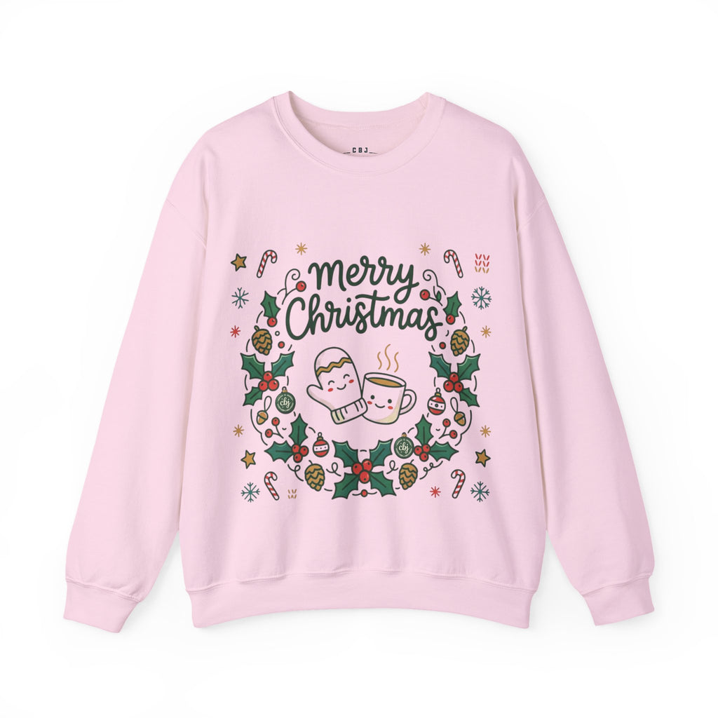 Christmas Mug Wreath Sweatshirt — "Merry Christmas" Festive Holiday Crewneck
