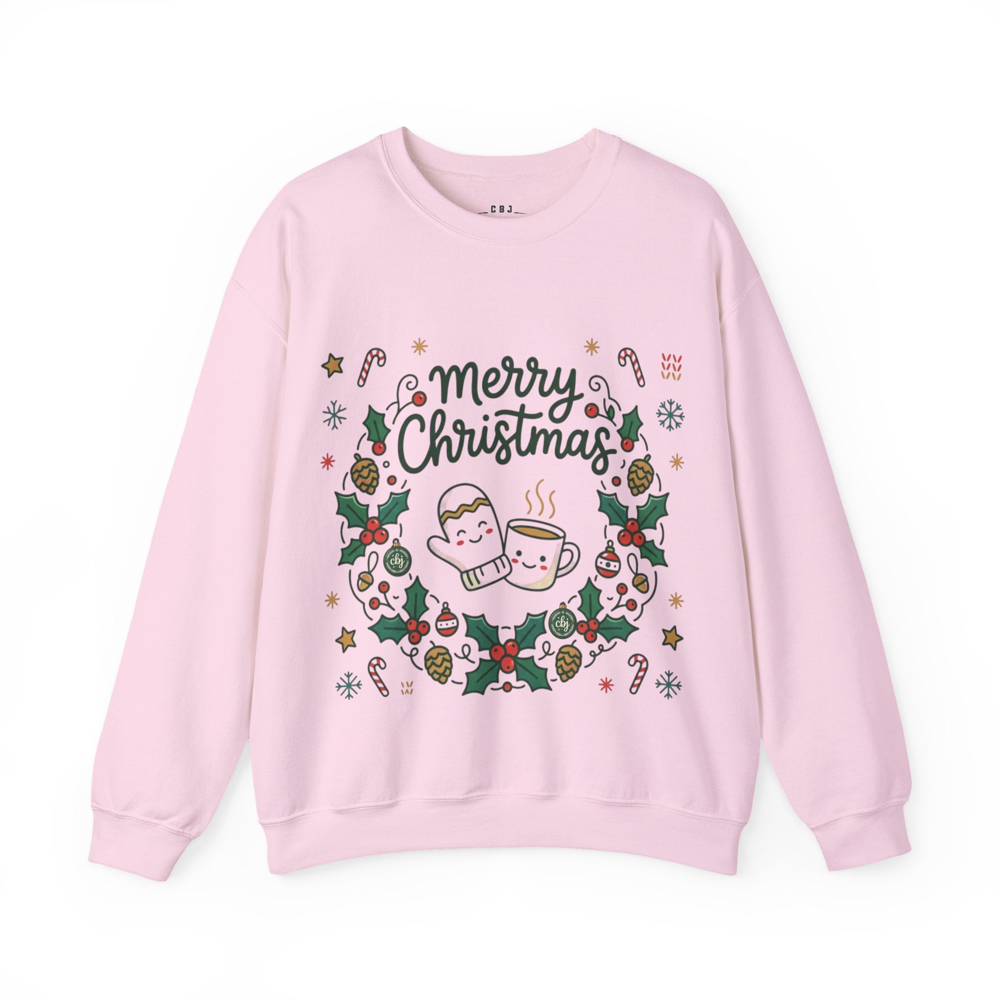 Christmas Mug Wreath Sweatshirt — "Merry Christmas" Festive Holiday Crewneck