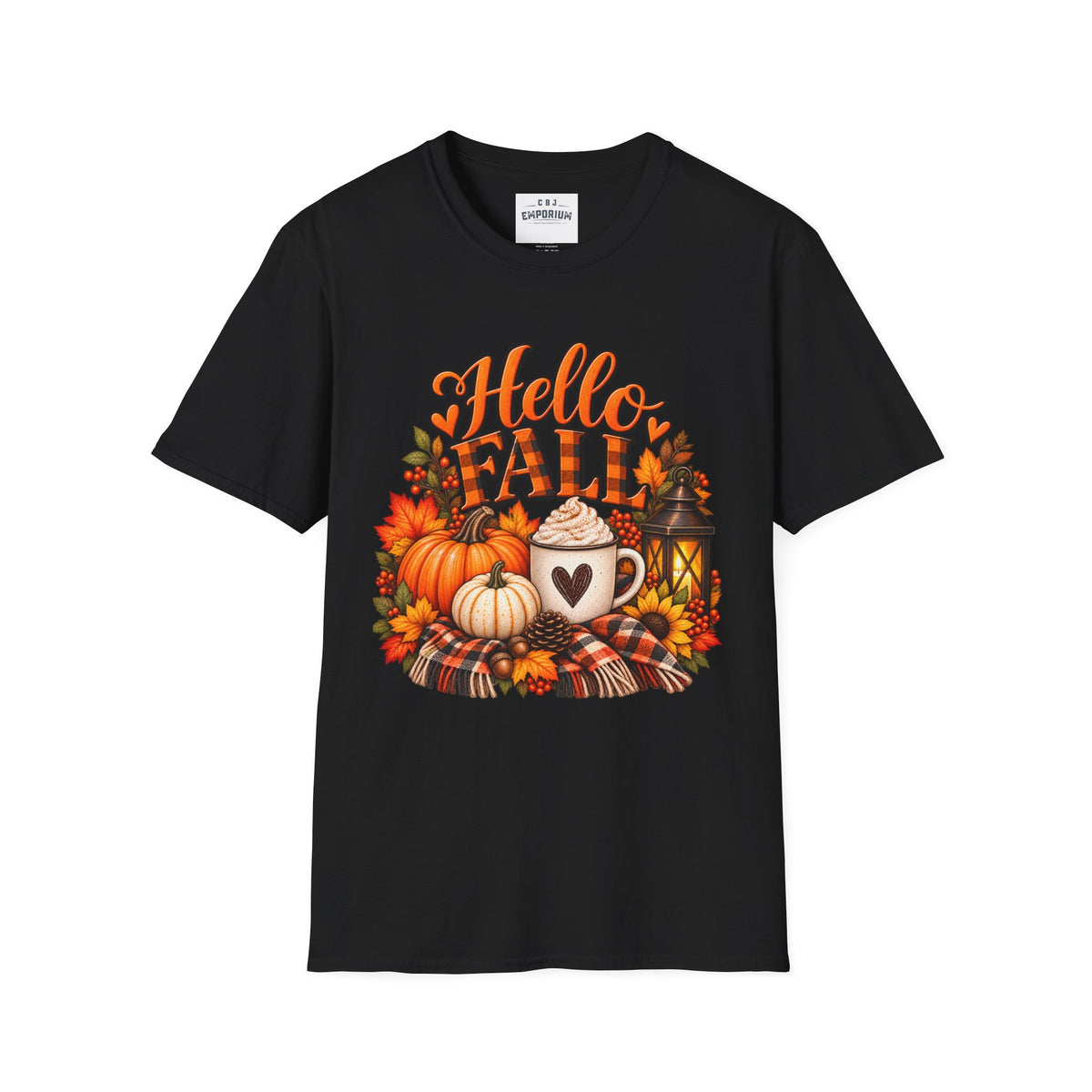 Hello Fall T-Shirt – Autumn Pumpkin Coffee Graphic Tee
