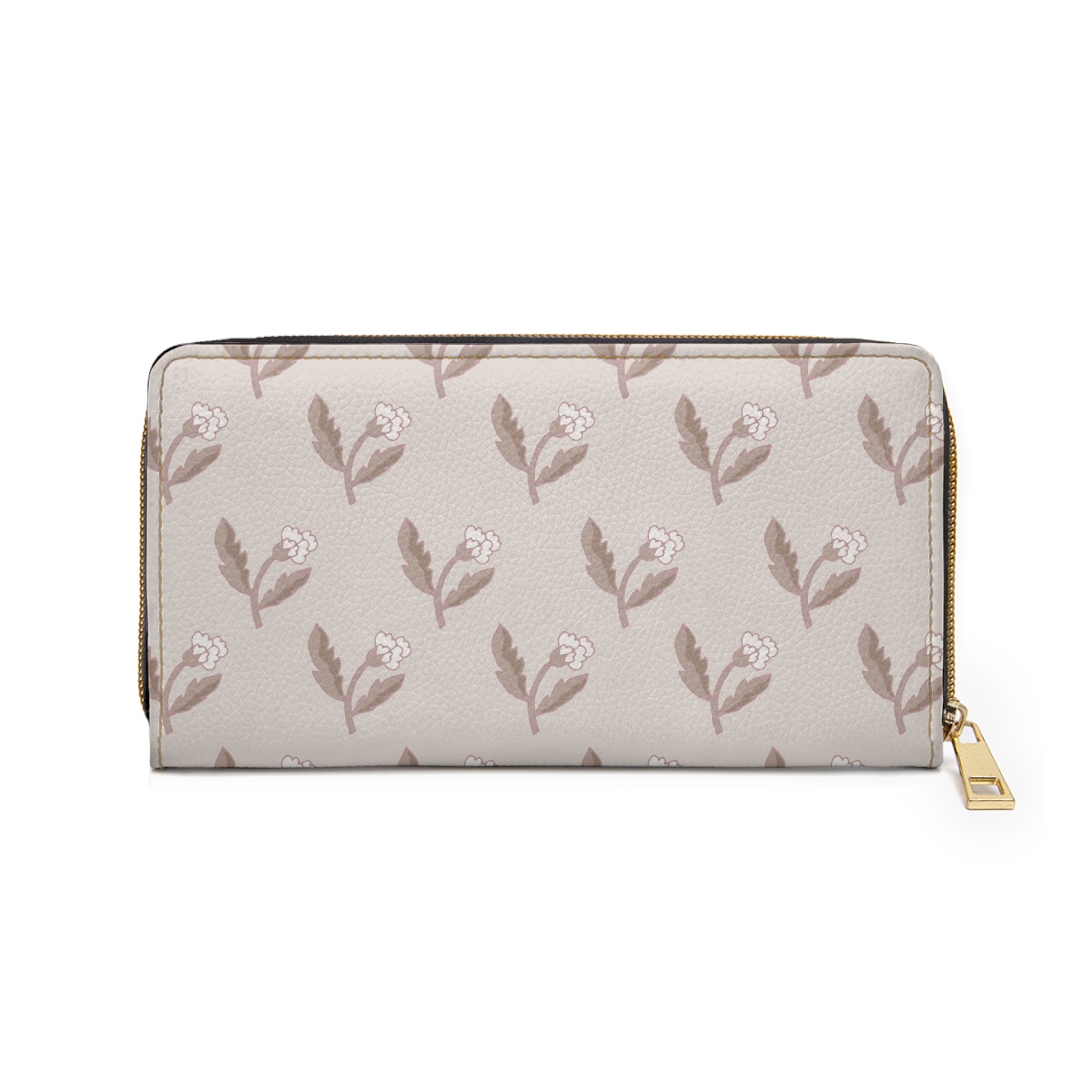 Floral Taupe Zipper Wallet — Neutral Rosebud Patterned Wallet