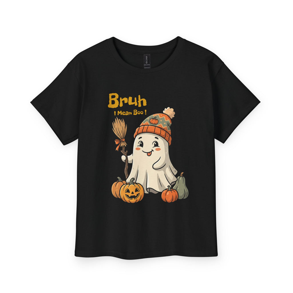 Kids Halloween Ghost Tee - "Bruh I Mean Boo" Cute Pumpkin Fall Shirt