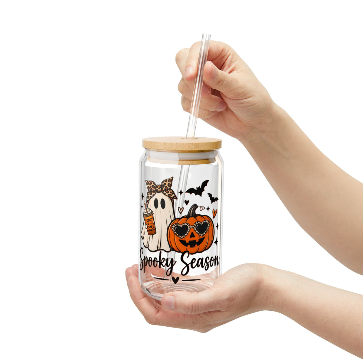 Halloween 'Spooky Season' 16oz Sipper Glass – Ghost & Jack-O'-Lantern Drink Tumbler