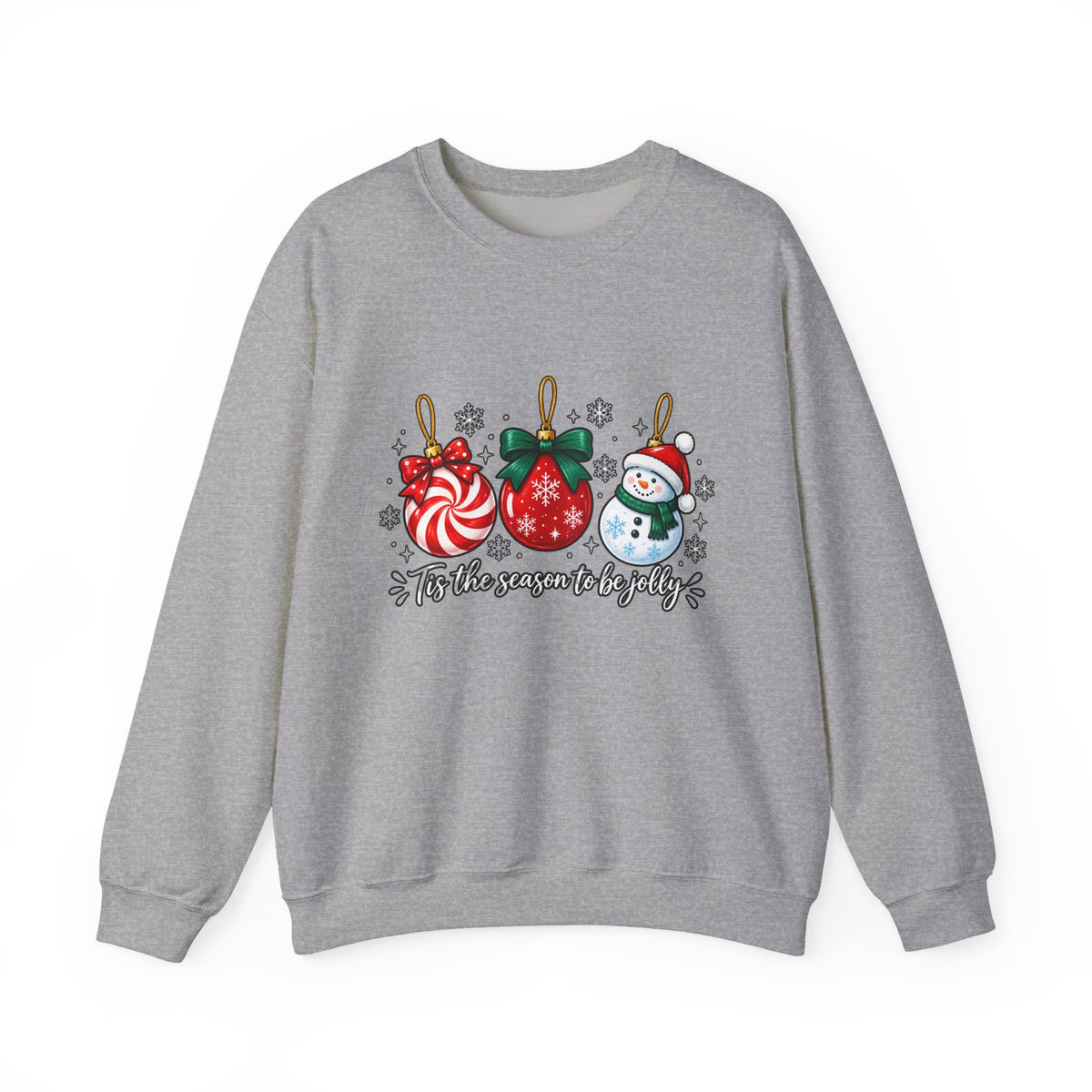 Christmas Ornaments Crew Sweatshirt — "Tis the Season to Be Jolly" Holiday Sweater