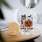 Halloween 'Spooky Season' 16oz Sipper Glass – Ghost & Jack-O'-Lantern Drink Tumbler
