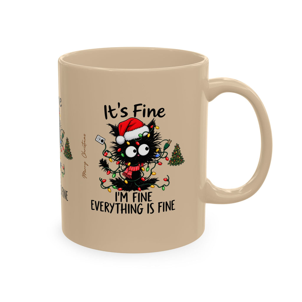 Xmas Cat in lights - Coffee Cup