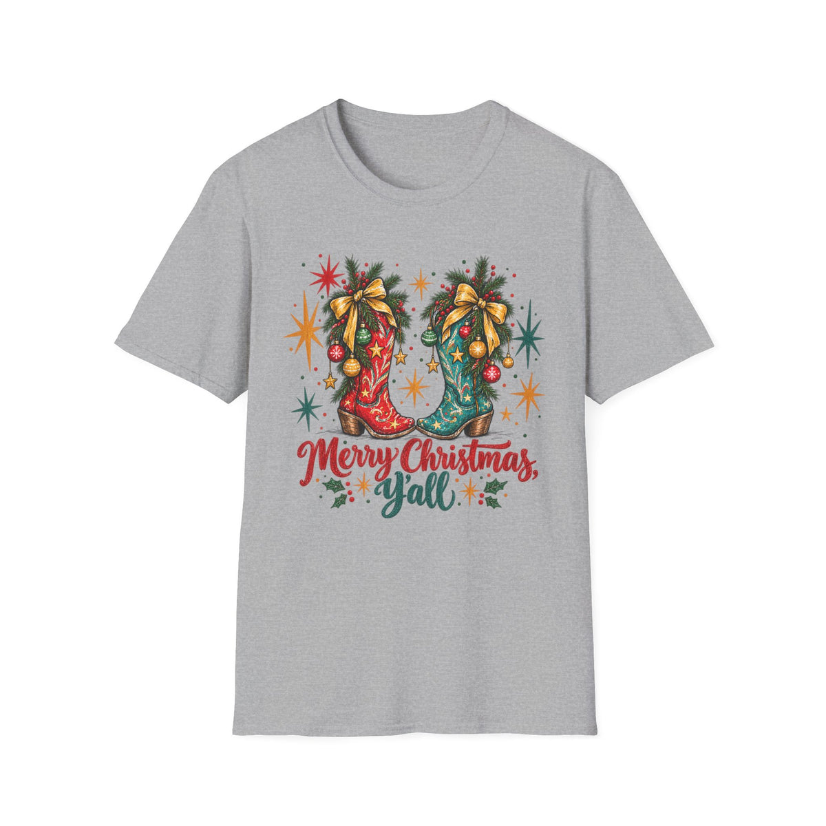 Christmas Cowboy Boots T-Shirt — "Merry Christmas Y’all" Holiday Tee