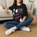 Halloween Ghosts Tee — "Happy Halloween" Spiderweb Graphic