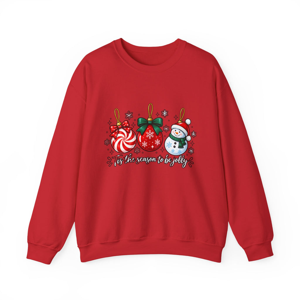 Christmas Ornaments Crew Sweatshirt — "Tis the Season to Be Jolly" Holiday Sweater