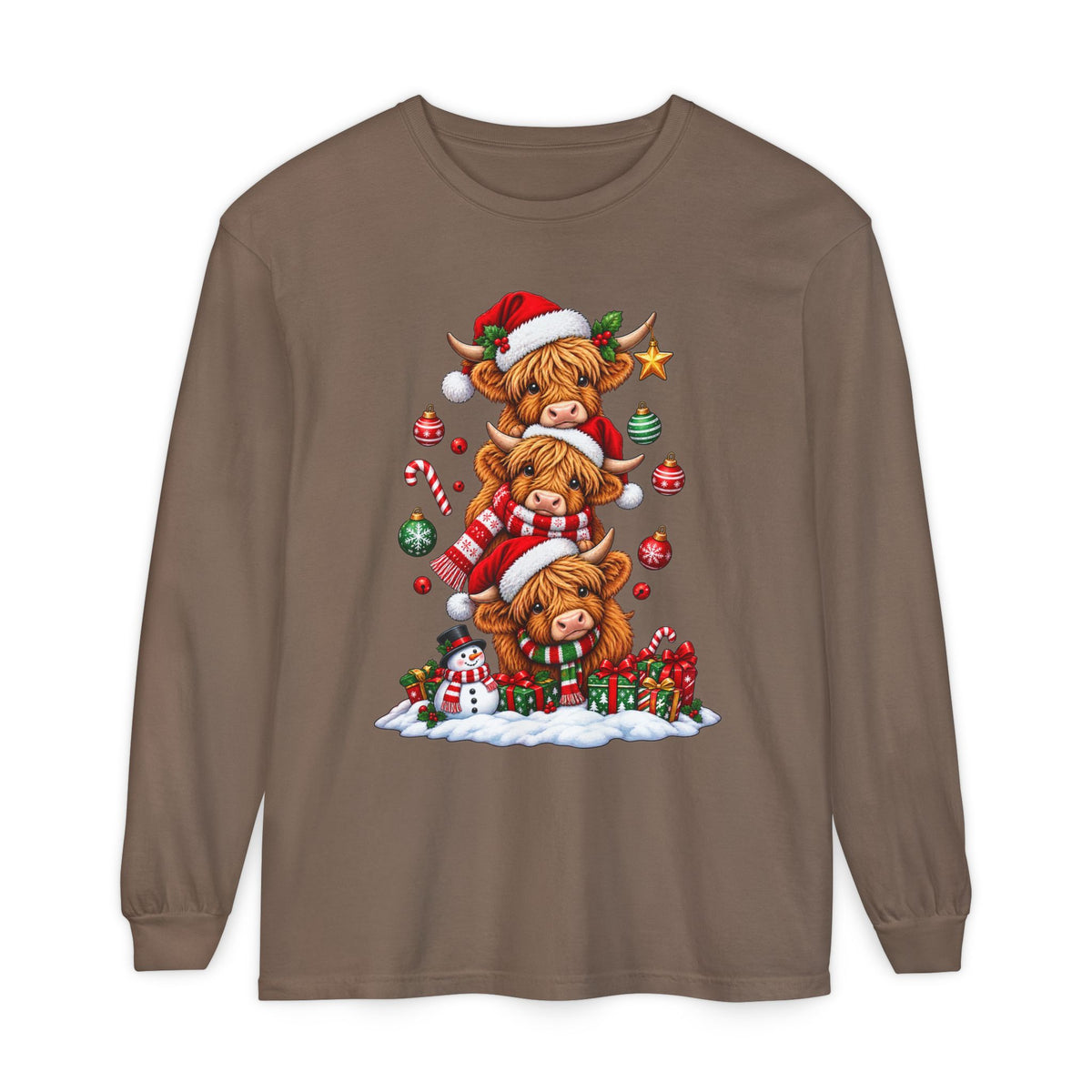 Christmas Highland Cow Stack Long Sleeve Tee