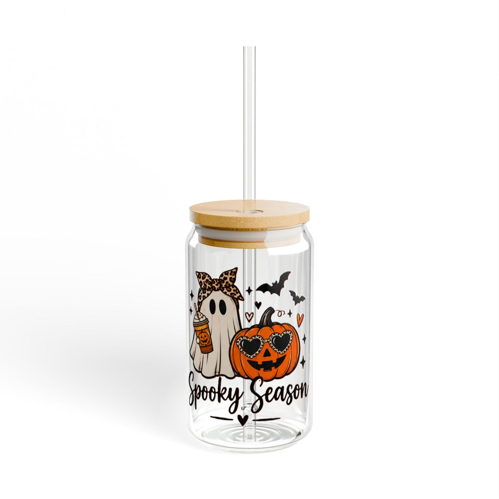 Halloween 'Spooky Season' 16oz Sipper Glass – Ghost & Jack-O'-Lantern Drink Tumbler