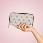 Floral Taupe Zipper Wallet — Neutral Rosebud Patterned Wallet