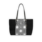 Sleek PU Leather Shoulder Bag - Black & White Geometric Pattern Tote with Monogram Accent