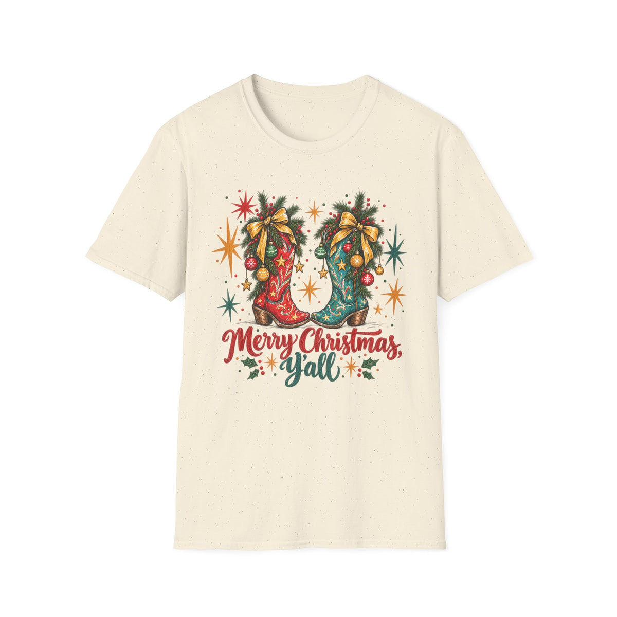 Christmas Cowboy Boots T-Shirt — "Merry Christmas Y’all" Holiday Tee