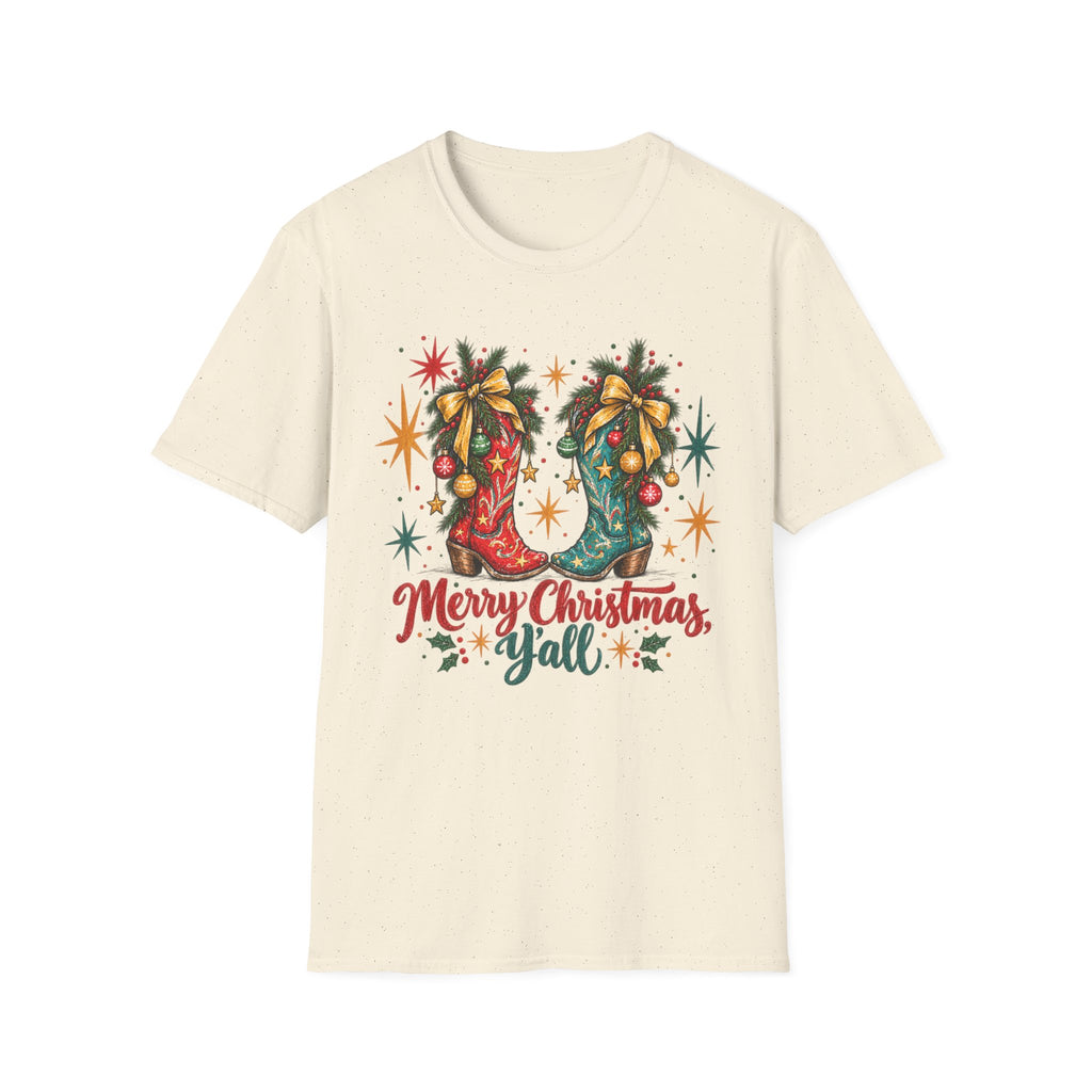 Christmas Cowboy Boots T-Shirt — "Merry Christmas Y’all" Holiday Tee
