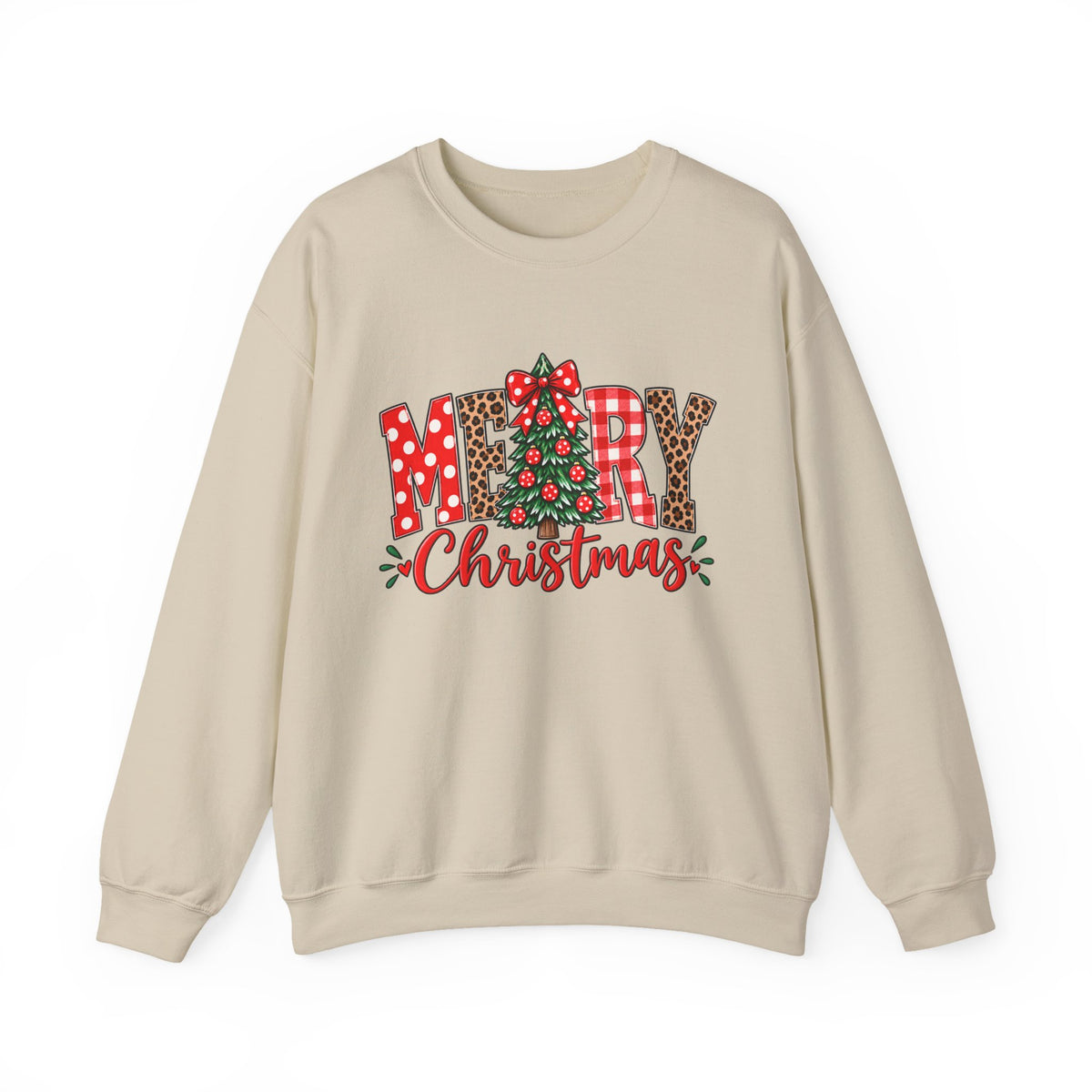 Christmas Crewneck Sweatshirt — "Merry Christmas" Plaid & Tree Design