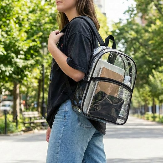 Clear Backpack with Black Heart Accent – Transparent School & Event Bag