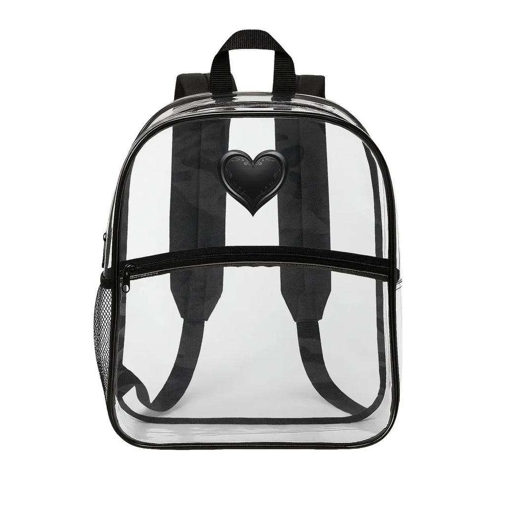 Clear Backpack with Black Heart Accent – Transparent School & Event Bag