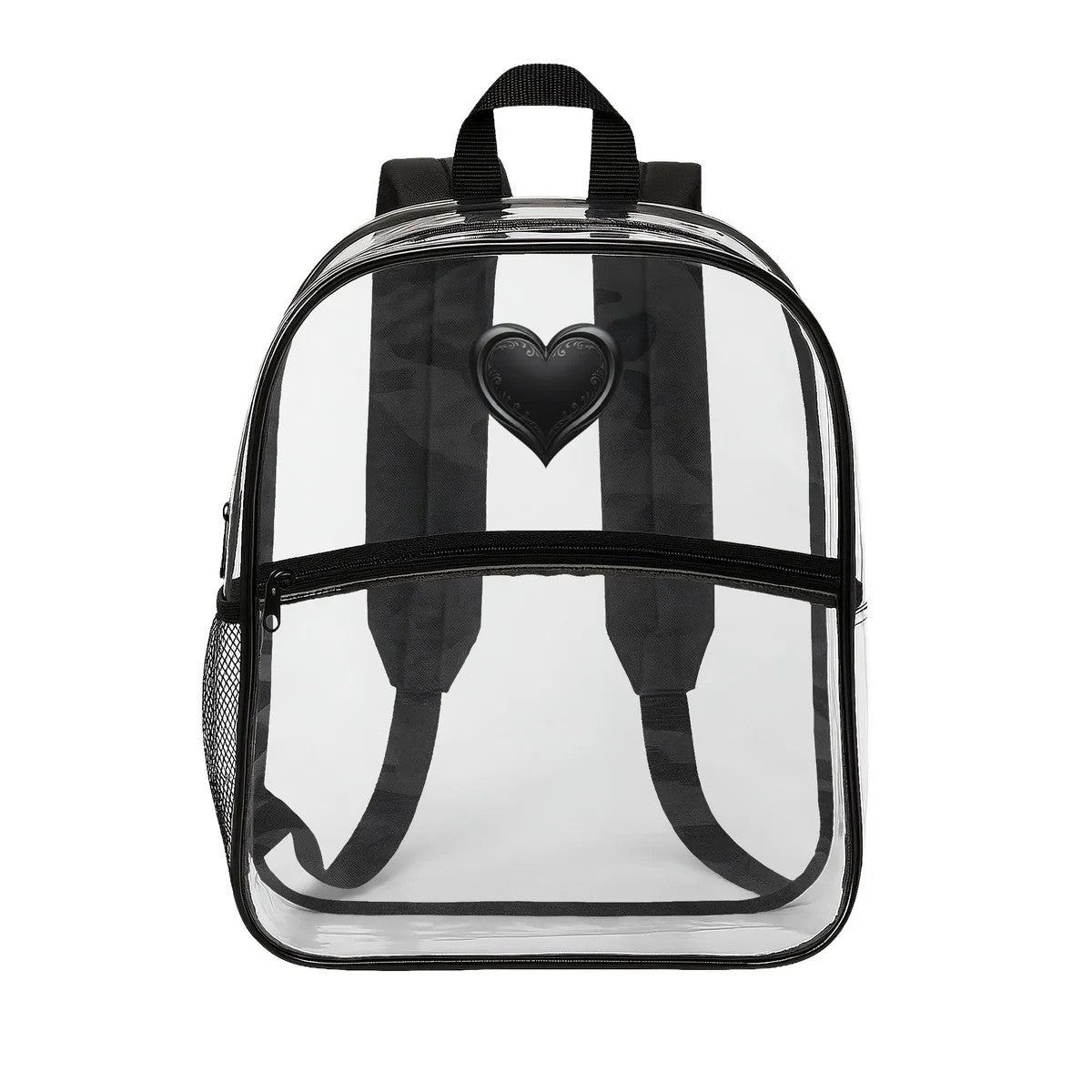Clear Backpack with Black Heart Accent – Transparent School & Event Bag