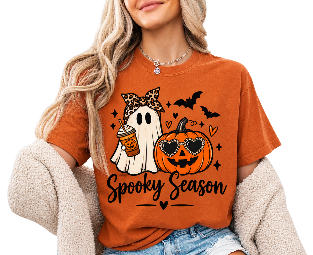 Spooky Season Tee — Cute Ghost & Jack-o'-Lantern Halloween Shirt