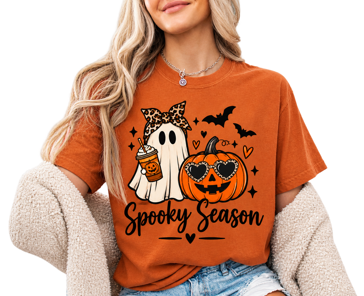 Spooky Season Tee — Cute Ghost & Jack-o'-Lantern Halloween Shirt