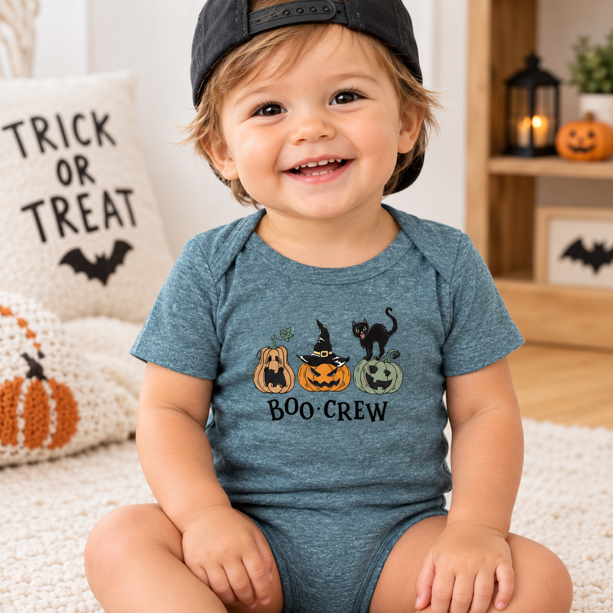 Baby Bodysuit - 'Boo Crew' Halloween Pumpkin & Cat Infant Onesie