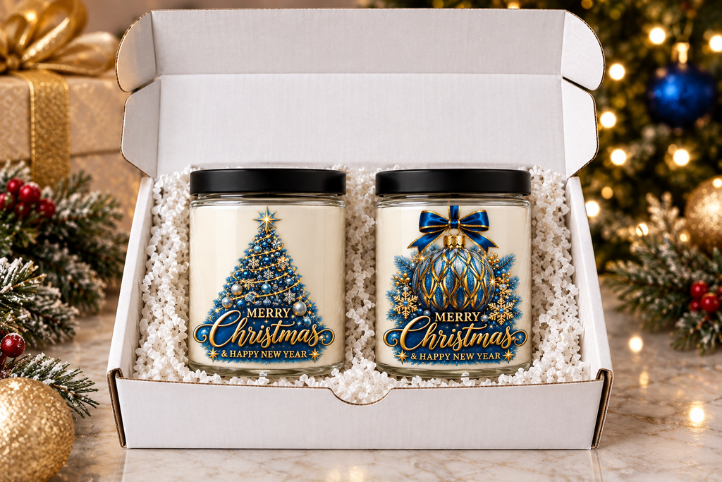 Merry Christmas & Happy New Year 2-Piece Candle Set