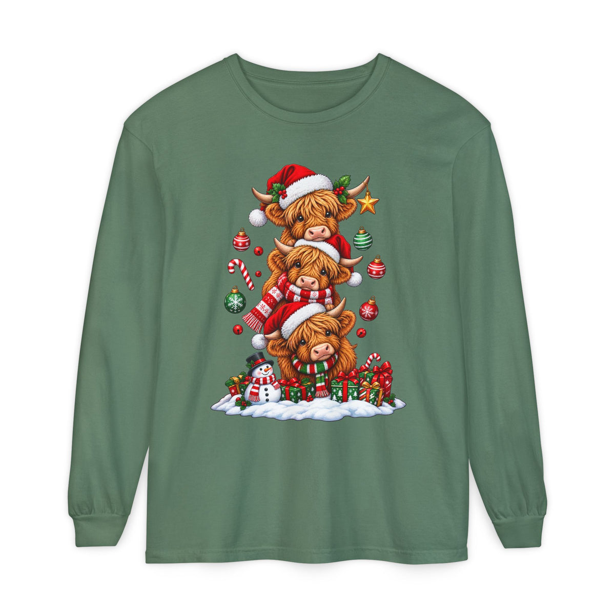Christmas Highland Cow Stack Long Sleeve Tee