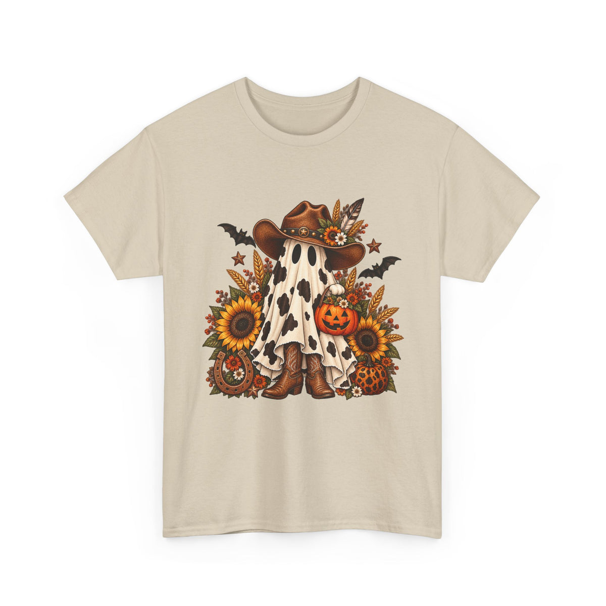 Cowgirl Ghost Halloween Tee — Fall Sunflower Pumpkin Costume Shirt