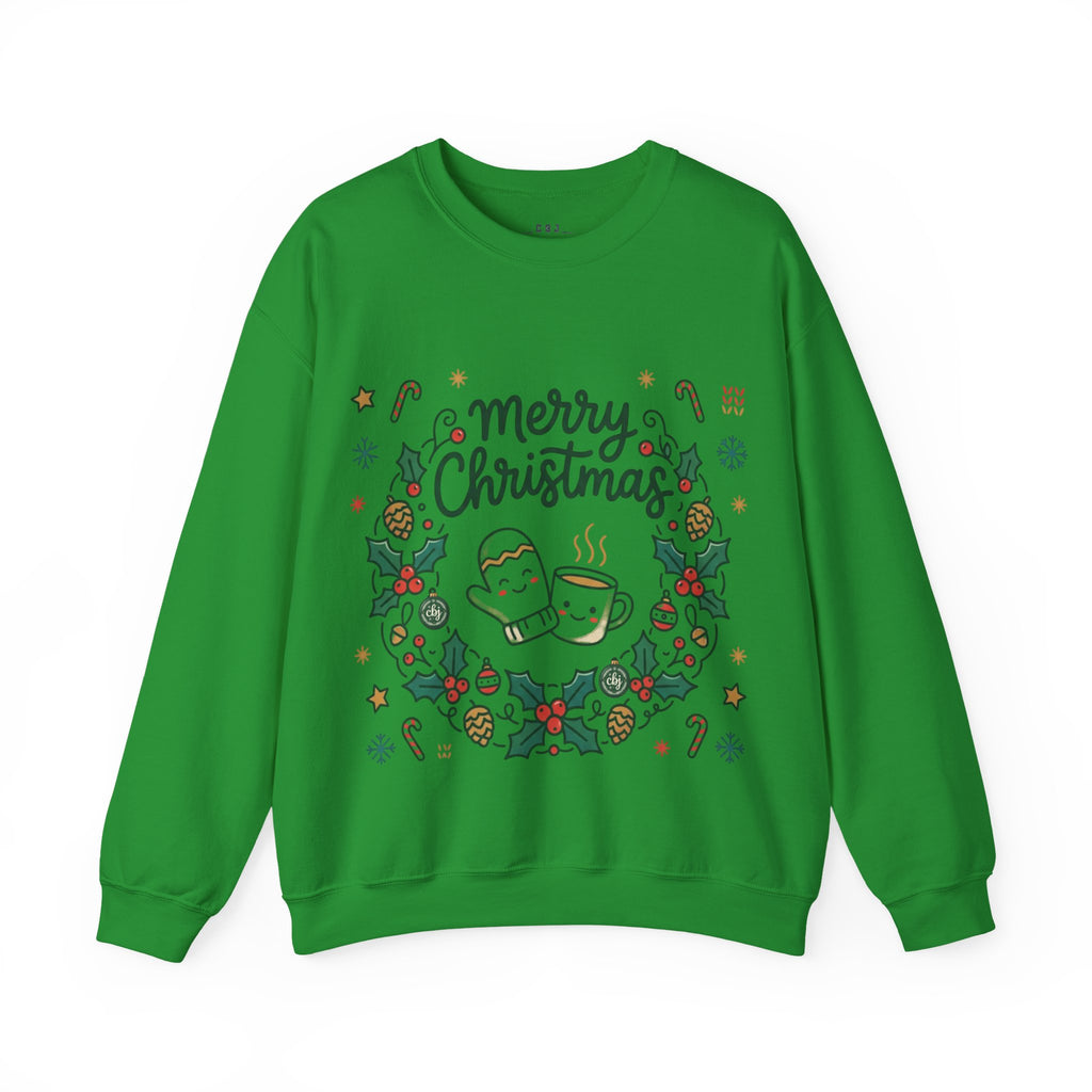Christmas Mug Wreath Sweatshirt — "Merry Christmas" Festive Holiday Crewneck