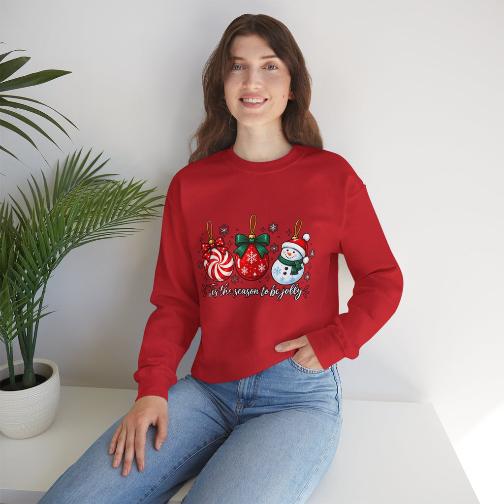 Christmas Ornaments Crew Sweatshirt — "Tis the Season to Be Jolly" Holiday Sweater