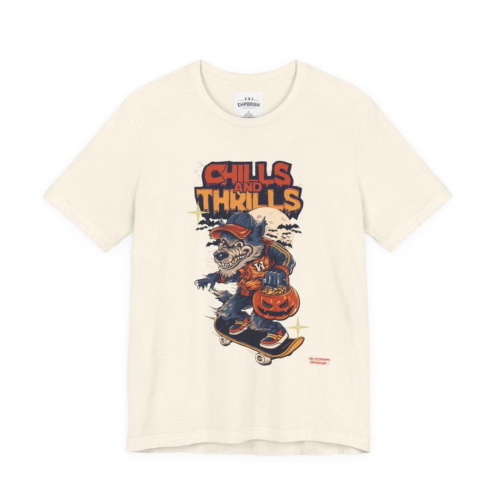 Chills and Thrills Skateboard Halloween T‑Shirt