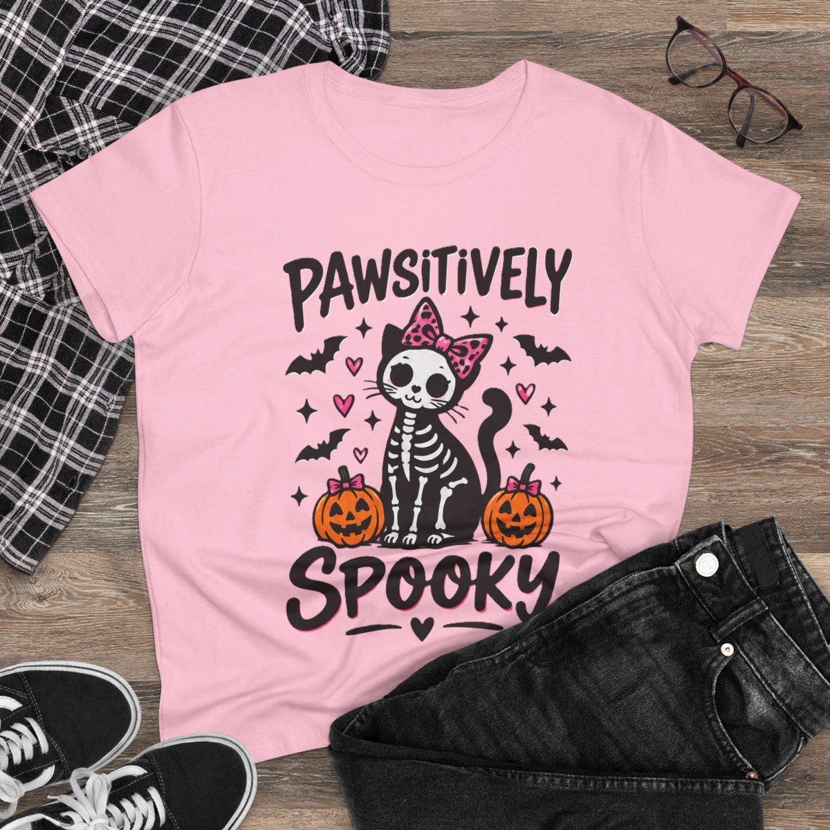 Pawsitively Spooky Cat Tee — Halloween Skeleton Kitten Shirt