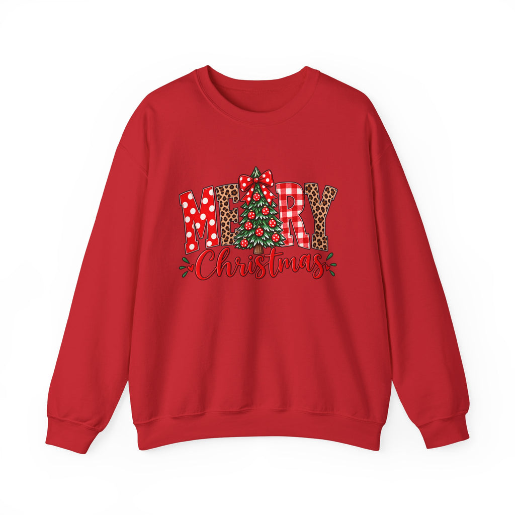 Christmas Crewneck Sweatshirt — "Merry Christmas" Plaid & Tree Design