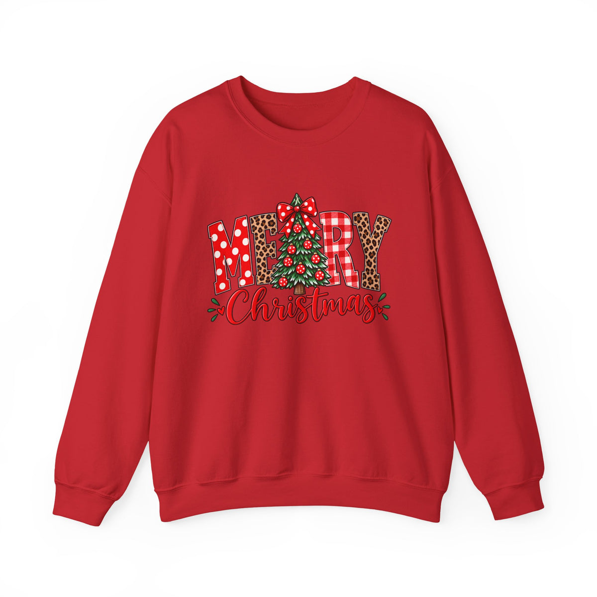 Christmas Crewneck Sweatshirt — "Merry Christmas" Plaid & Tree Design