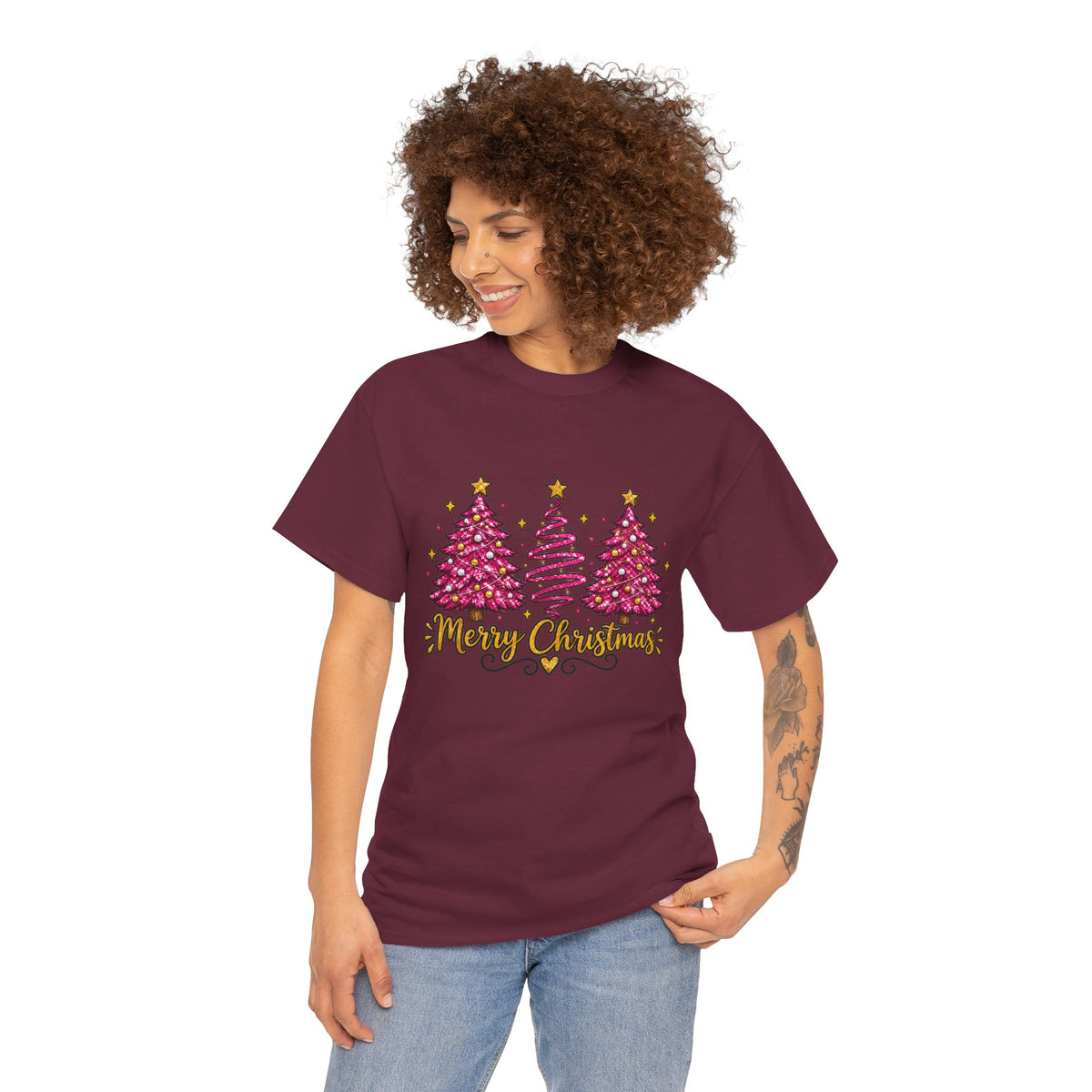 Christmas Tree Tee — Pink  "Merry Christmas" Holiday Shirt