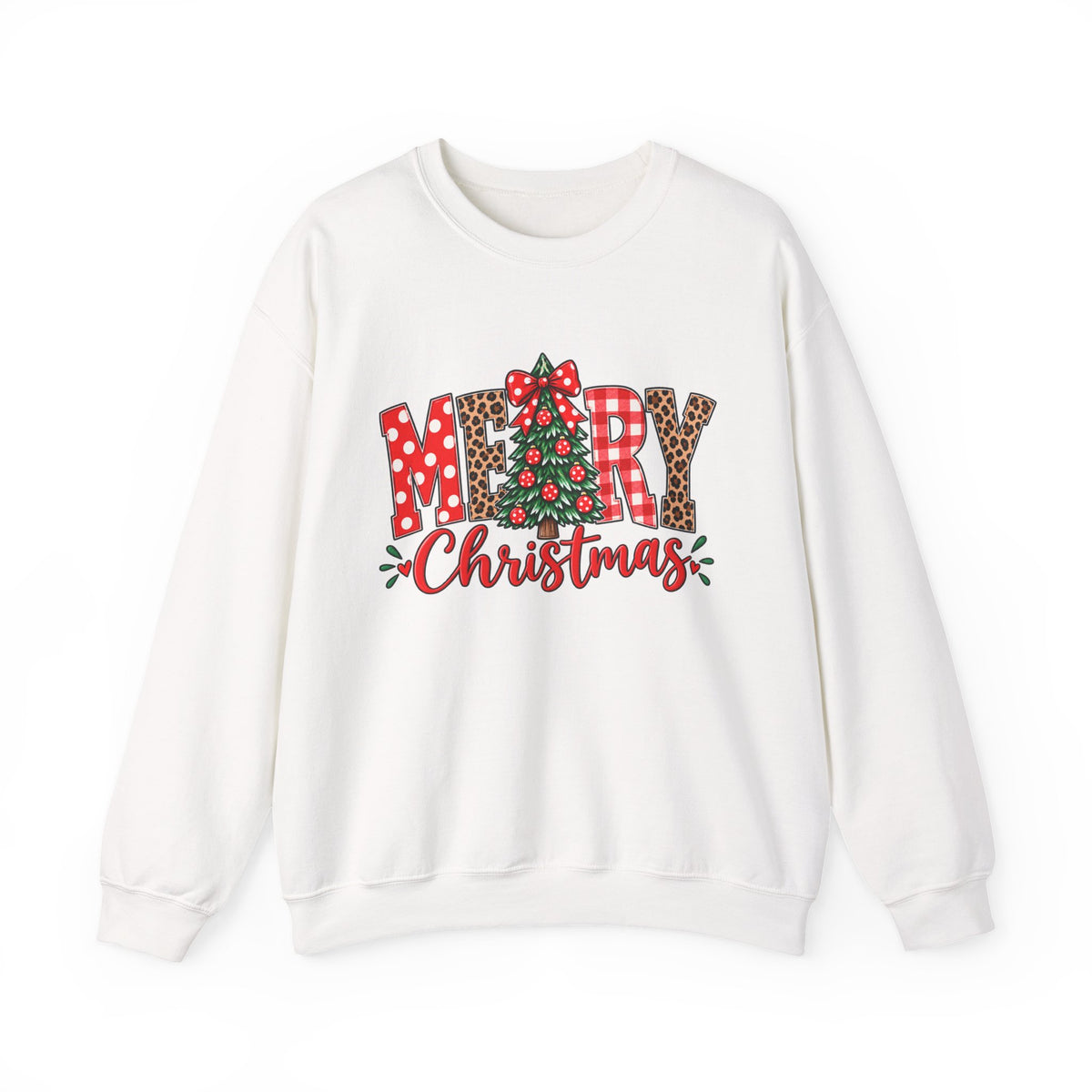 Christmas Crewneck Sweatshirt — "Merry Christmas" Plaid & Tree Design
