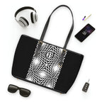 Sleek PU Leather Shoulder Bag - Black & White Geometric Pattern Tote with Monogram Accent