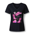 Women's V-Neck Tee — Pink Cowgirl Hat & Boots Graphic