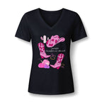 Women's V-Neck Tee — Pink Cowgirl Hat & Boots Graphic