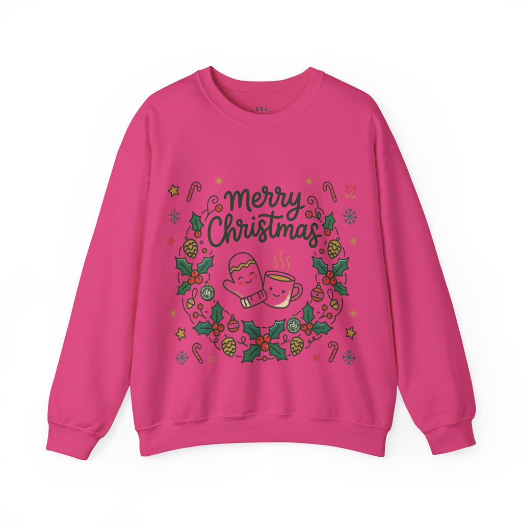 Christmas Mug Wreath Sweatshirt — "Merry Christmas" Festive Holiday Crewneck