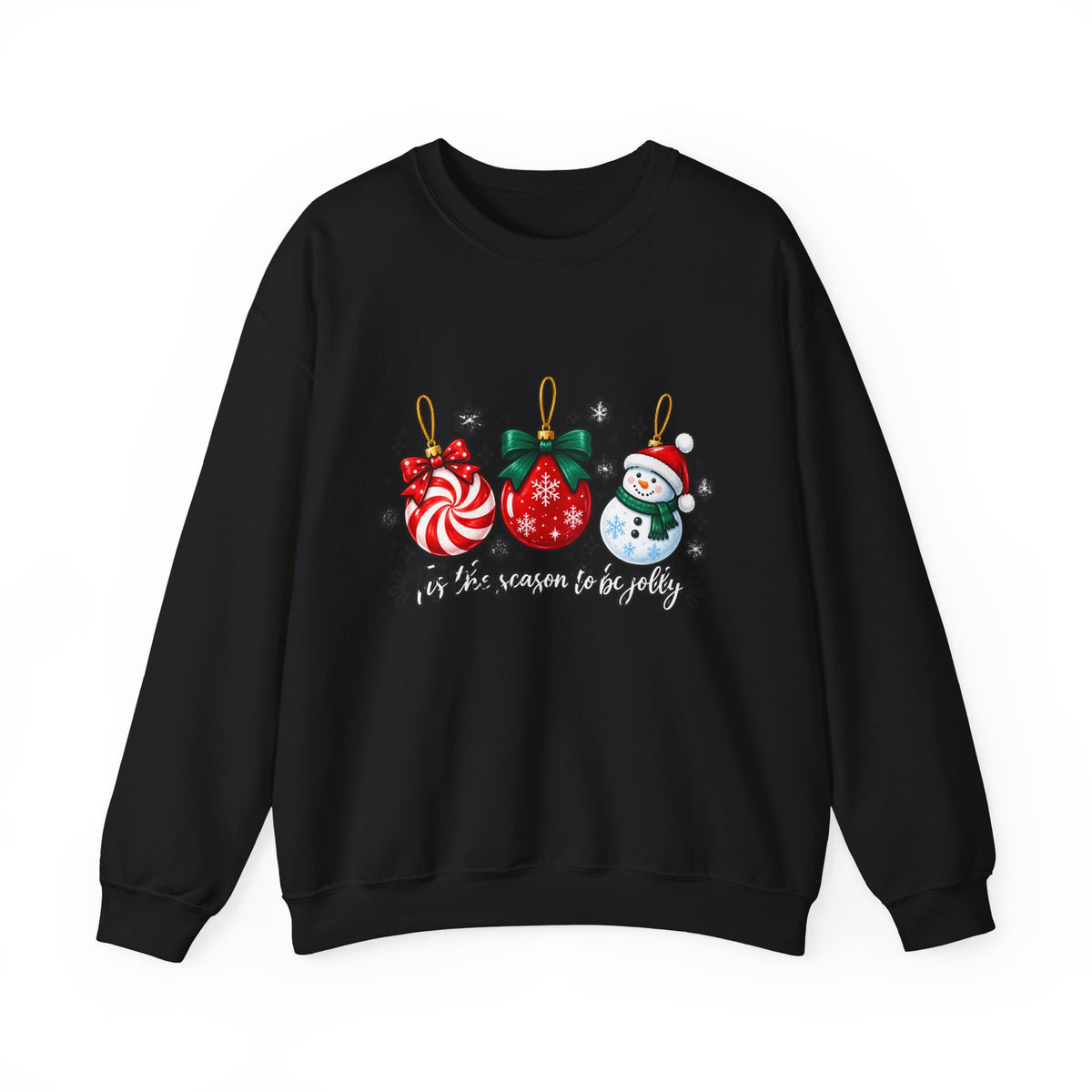 Christmas Ornaments Crew Sweatshirt — "Tis the Season to Be Jolly" Holiday Sweater