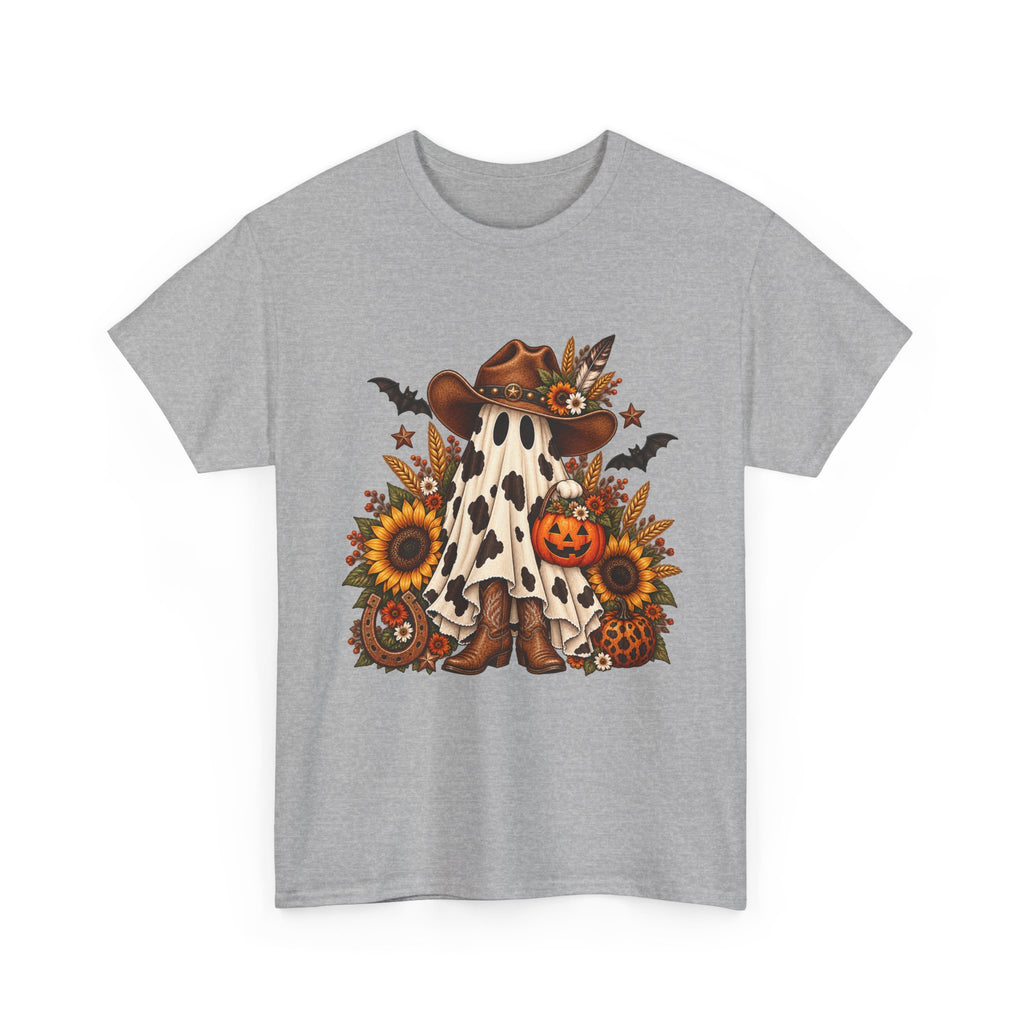 Cowgirl Ghost Halloween Tee — Fall Sunflower Pumpkin Costume Shirt
