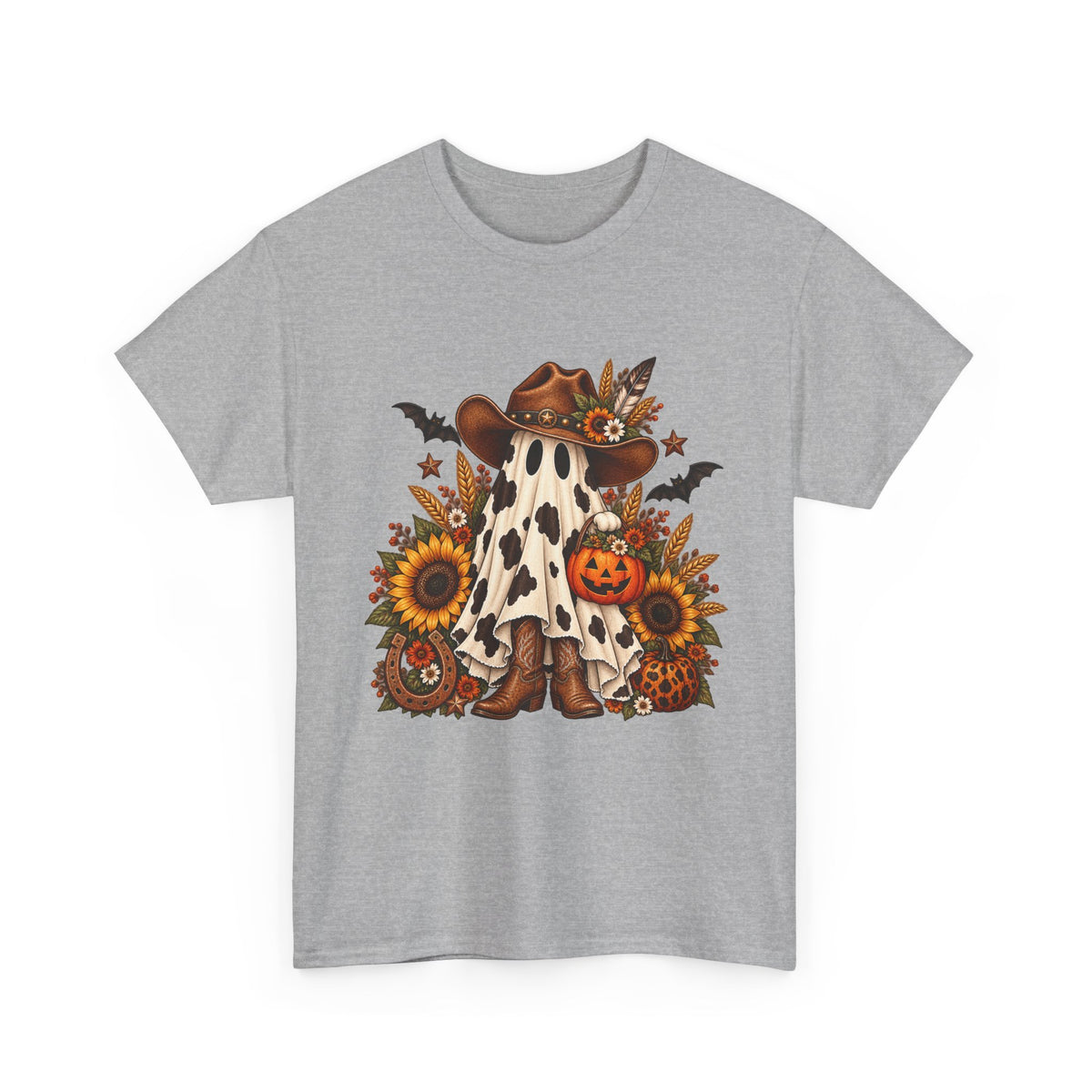 Cowgirl Ghost Halloween Tee — Fall Sunflower Pumpkin Costume Shirt