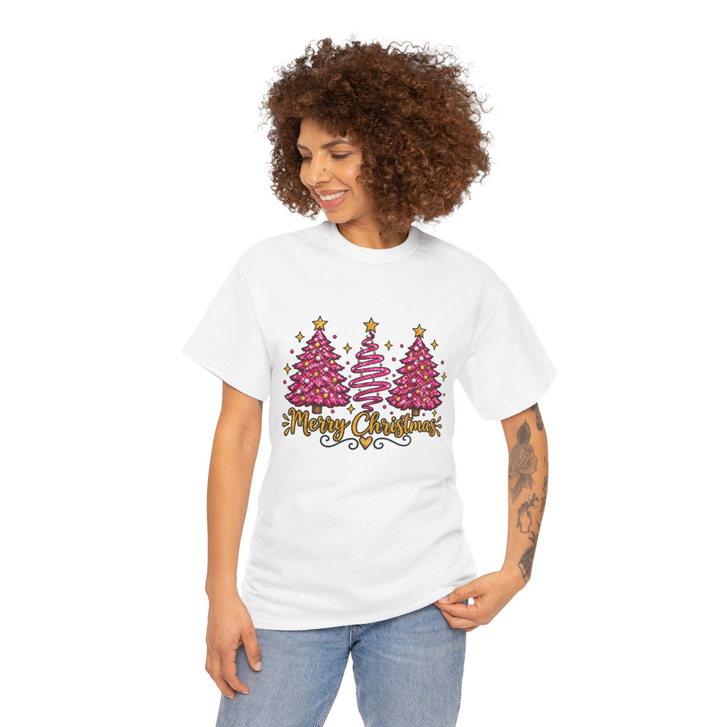 Christmas Tree Tee — Pink  "Merry Christmas" Holiday Shirt